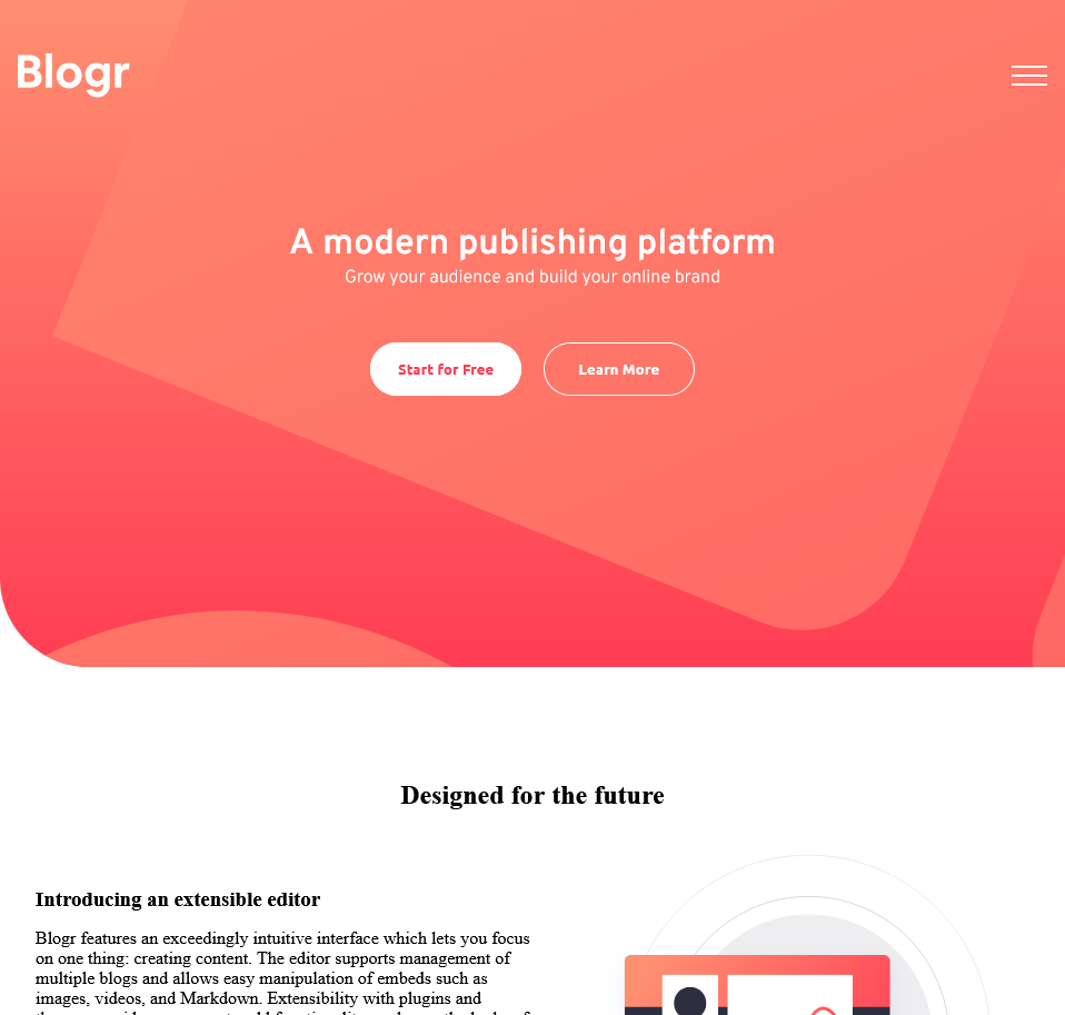 Blogr Landing Page
